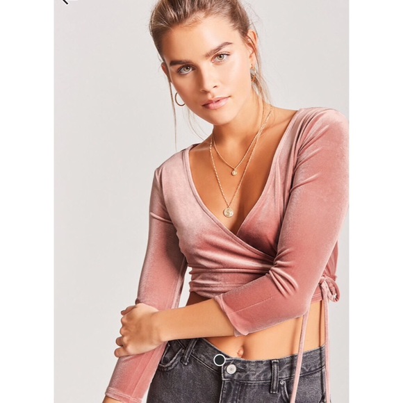 Forever 21 Tops - Forever 21  Pink Velvel Wrap Cropped Top size M